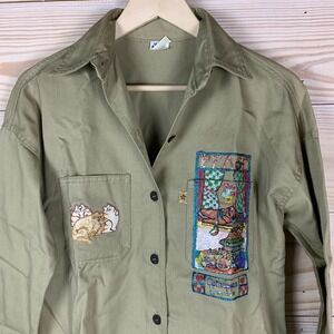 Vtg 70s Levis Asterisks Jacket Craftcore Puff Paint Cat Lady Peace Grunge Safari